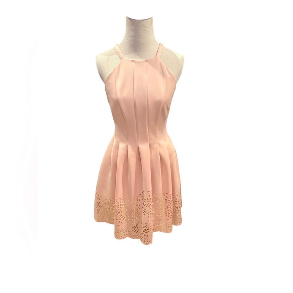 Pink Sleeveless Dress with Laser Cut Hem